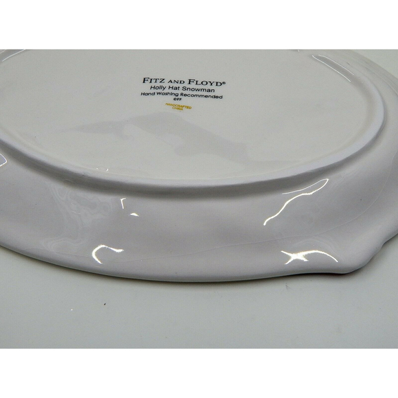 Fitz and Floyd Sentiment Tray Holly Hat Snowman Sing With Joy w/Box Oval - Picture 7 of 8